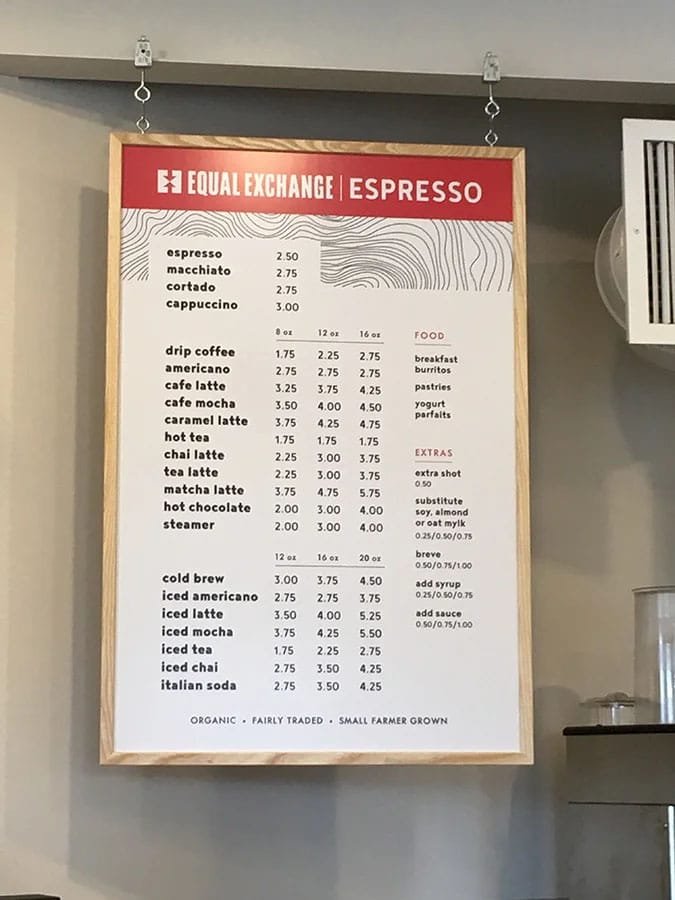 Menu Board Printed