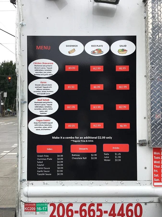 Food Truck Menu Sign